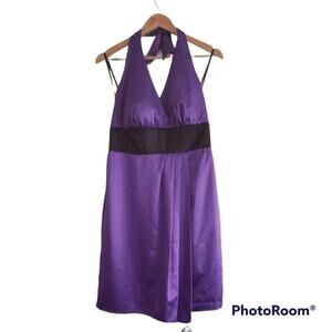 Max & Cleo Purple Sateen Halter Cocktail Dress Women’s Size 12 Empire Waist  MWT
